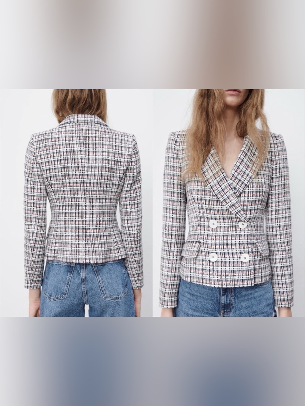 Zara Textured Weave Double Breasted Multi-Colored Short Blazer Old Money Preppy